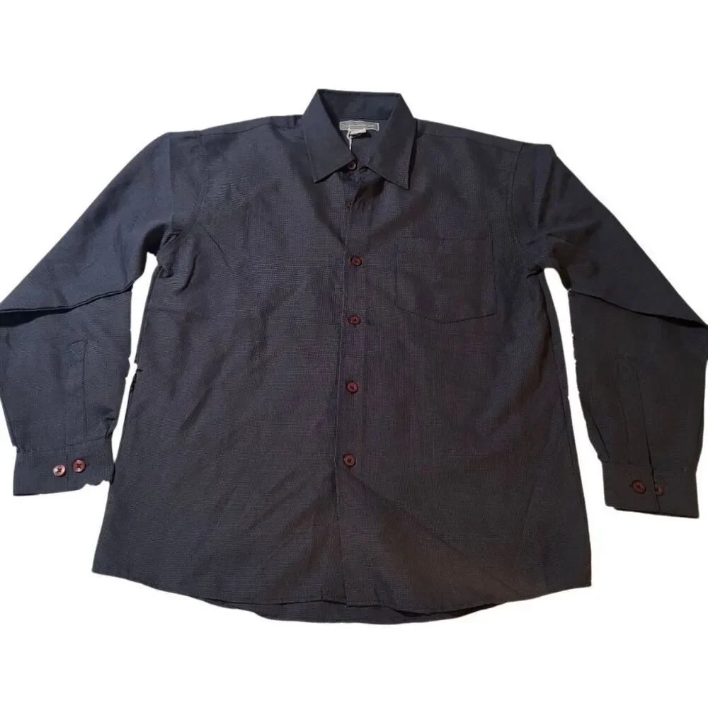 Men's long sleeve button-down casual dark gray texture shirt M